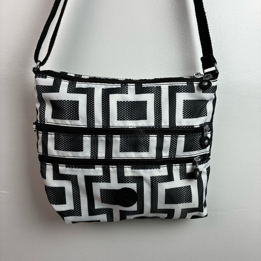 Kipling Black & White Geometric Design Small Messenger Bag/Purse